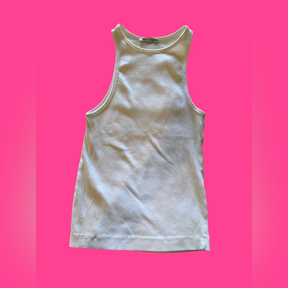 Zara Ribbed White Sleeveless Top